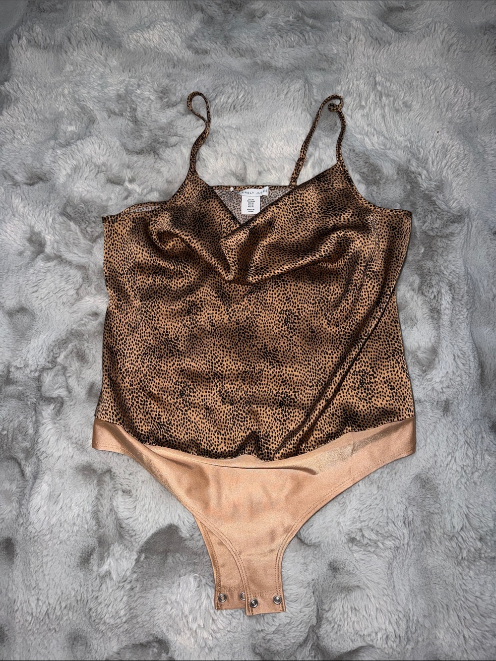 Leopard-Print Satin Cowl Neck Bodysuit in Brown and Tan- Never Worn!